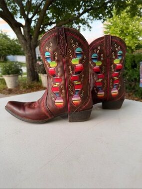Ariat Brown Leather Ankle Boots with Multicolor Serape Inlay